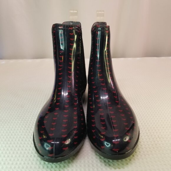Henry Ferrera Women's Ankle Rain Boots Size 7 Red Hearts Navy - Picture 3 of 10